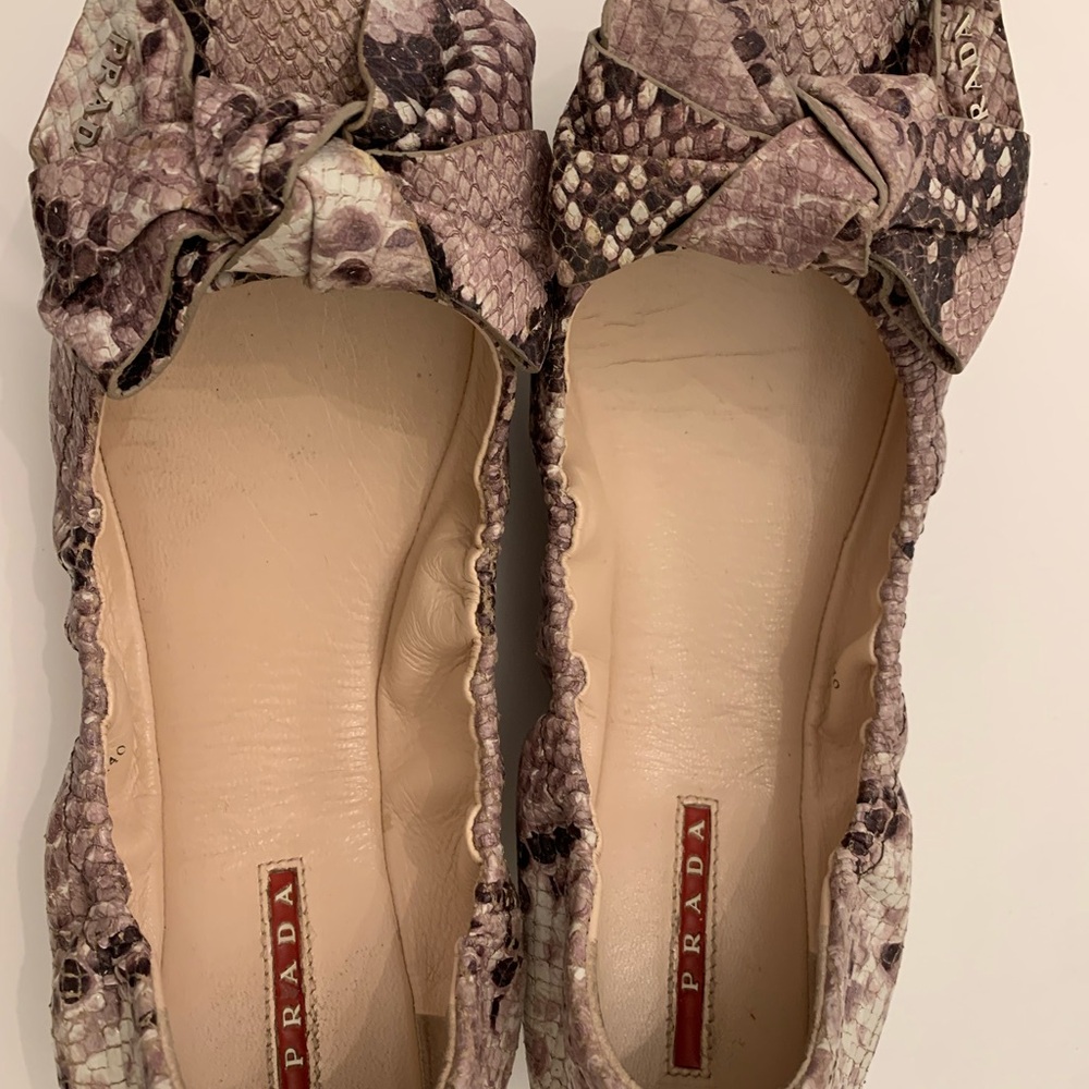 Prada Women's Snakeskin Ballet Flats - Warn, in good condition